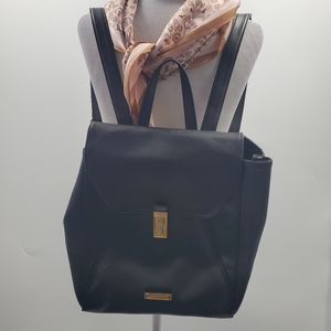 Tahari Black Faux Leather Backpack Purse Travel